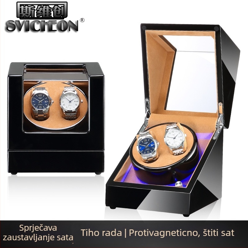 Kutija za navijanje satova za automatske mehaničke satove | Model SVC2000, MDF s završnim premazom piano, ručna obrada i poliranje