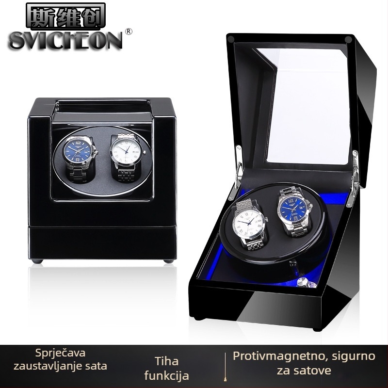 Kutija za navijanje satova za automatske mehaničke satove | Model SVC2000, MDF s završnim premazom piano, ručna obrada i poliranje