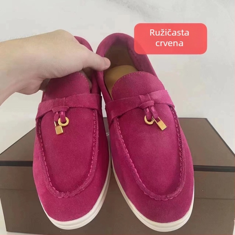 Unisex mokasine od suèdea, slip-on, okrugli vrh, gornji dio od ovčje kože, gumeni potplat