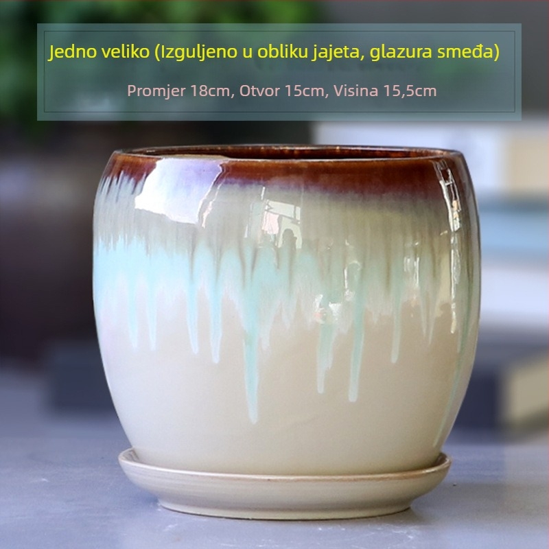 Velika keramička saksija s pladnjem, jaje-oblika minimalistički dizajn za kućne biljke