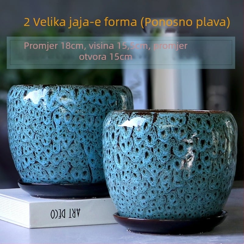 Velika keramička saksija s pladnjem, jaje-oblika minimalistički dizajn za kućne biljke
