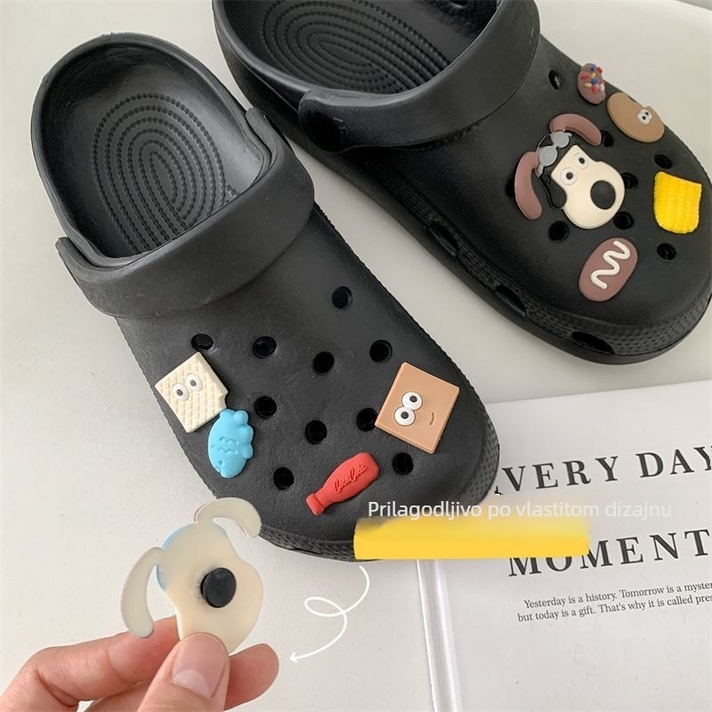 Ženske Crocs stil klompe s PVC gornjim dijelom, unutarnja koža, protuklizne, lagane, mekani debeli potplat, crtani/monohrom dizajn