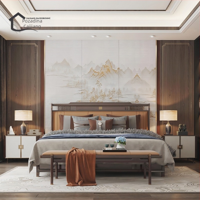 Zidna obloga – svila, otporna na prljavštinu, trostupanjna kompozicija, Novi kineski stil, krajolik s cvijećem i pticama