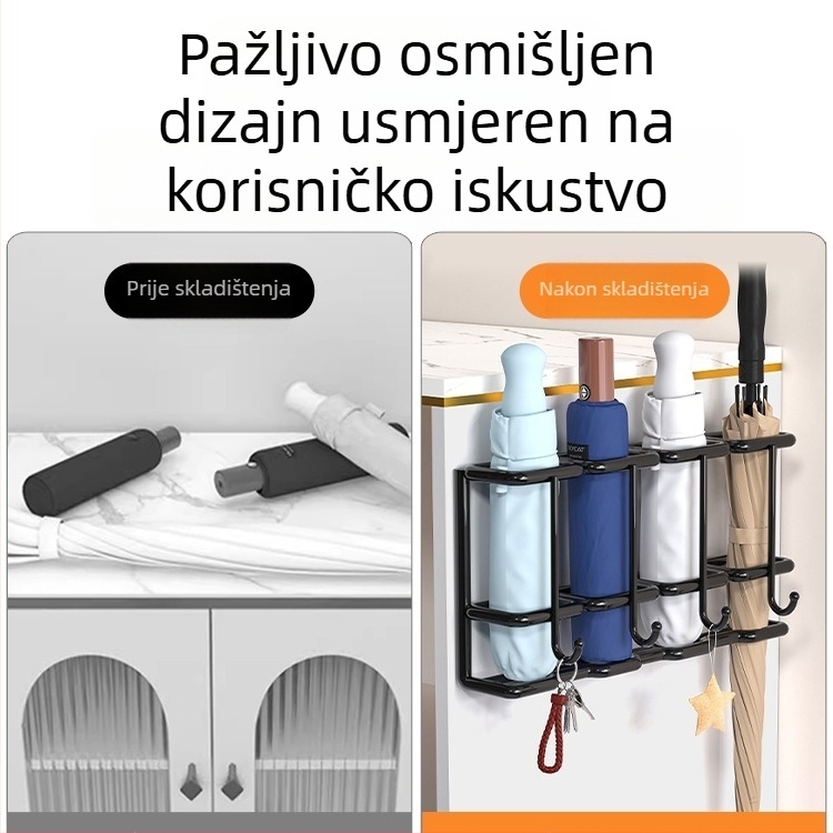 Zidni držač kišobrana za ulazna vrata, sa šest slojeva, zahtijeva ugradnju