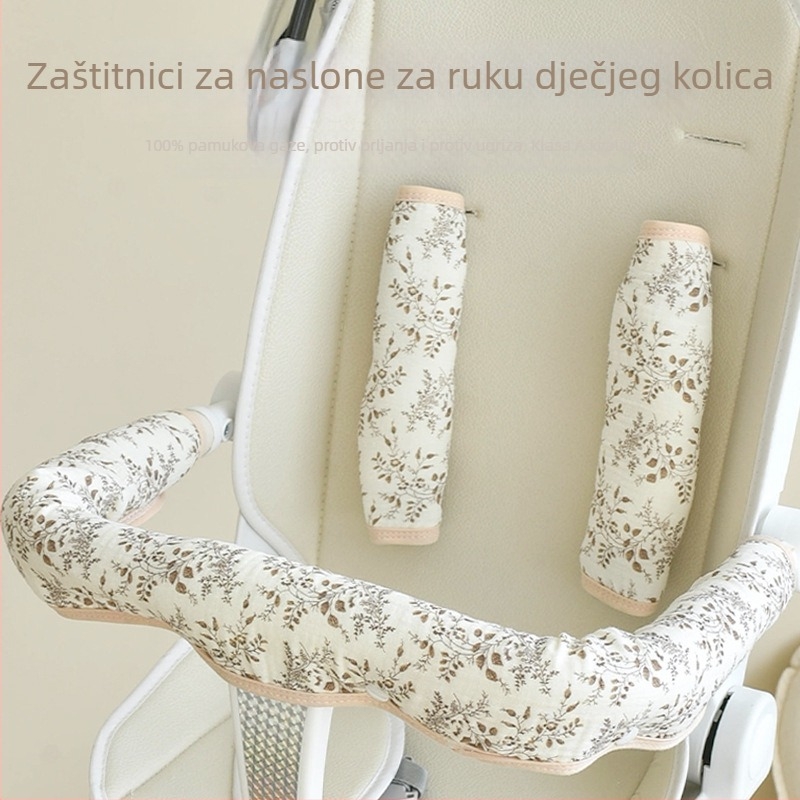 Pamukasta podloga za dječji kolica s navlakom za prednju ruku i zaštitom ograde, odvojiva maramicа za slinu