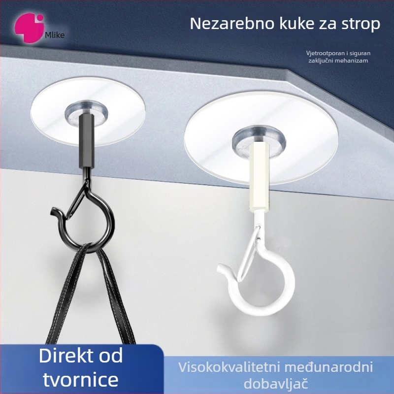 Ljepljena stropna kuka za vješanje lampiona, svjetala i mreža protiv komaraca s zaključavajućim vjetrovnim kukom – Željezo, Jednostavan stil, 5–10 kg nosivost