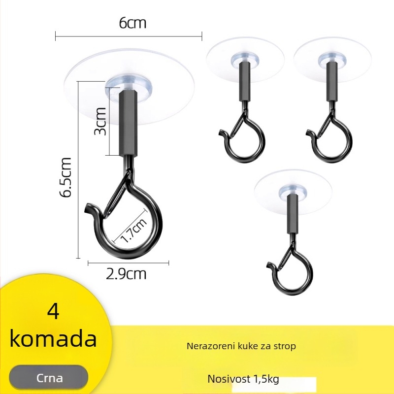 Ljepljena stropna kuka za vješanje lampiona, svjetala i mreža protiv komaraca s zaključavajućim vjetrovnim kukom – Željezo, Jednostavan stil, 5–10 kg nosivost