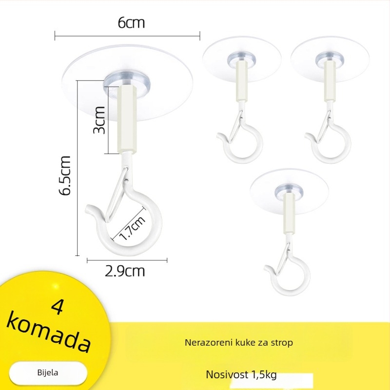 Ljepljena stropna kuka za vješanje lampiona, svjetala i mreža protiv komaraca s zaključavajućim vjetrovnim kukom – Željezo, Jednostavan stil, 5–10 kg nosivost