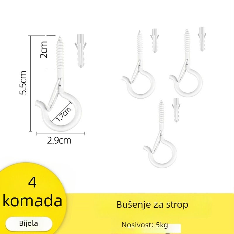 Ljepljena stropna kuka za vješanje lampiona, svjetala i mreža protiv komaraca s zaključavajućim vjetrovnim kukom – Željezo, Jednostavan stil, 5–10 kg nosivost