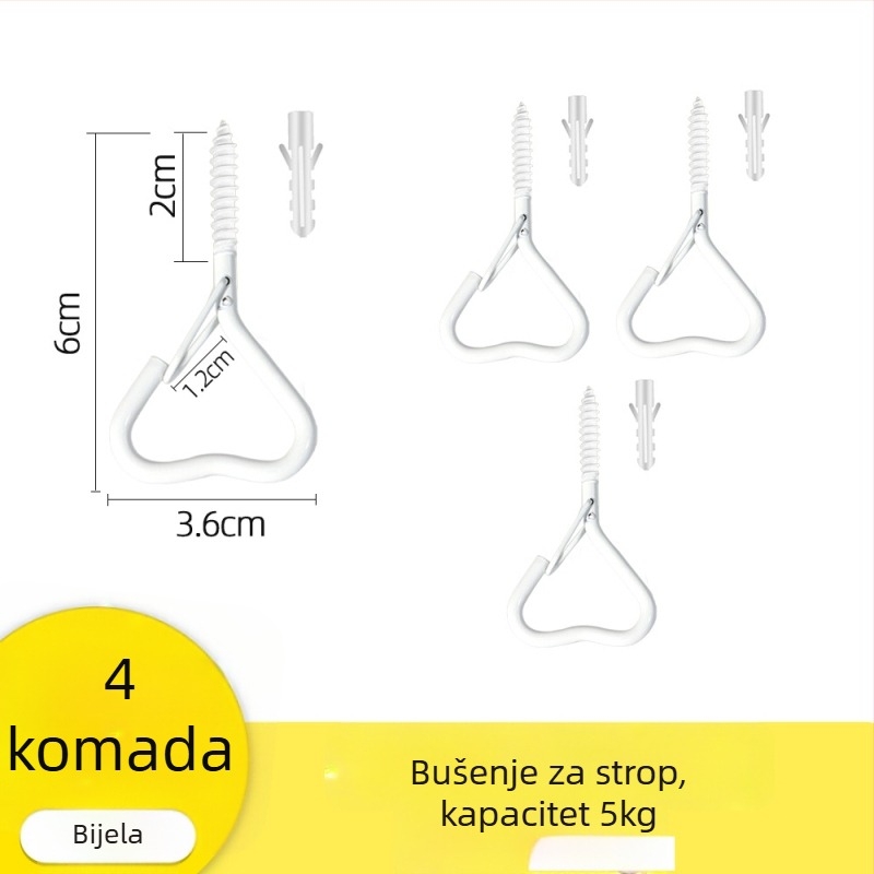 Ljepljena stropna kuka za vješanje lampiona, svjetala i mreža protiv komaraca s zaključavajućim vjetrovnim kukom – Željezo, Jednostavan stil, 5–10 kg nosivost