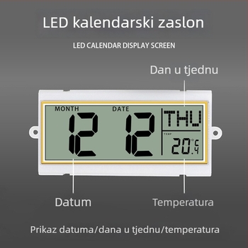Bluetooth zidni sat s automatskim sinkronizacijom vremena, LED/LCD vječni kalendar, termometar i prikaz dana u tjednu, okrugli, jednostrani, napajanje baterijom, analogno + digitalno prikazivanje
