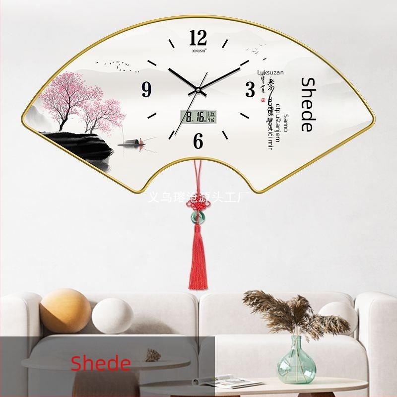 Zidni sat za dnevni boravak s prikazom temperature, oblik ventilatora, kvarcni mehanizam, drveni brojčanik