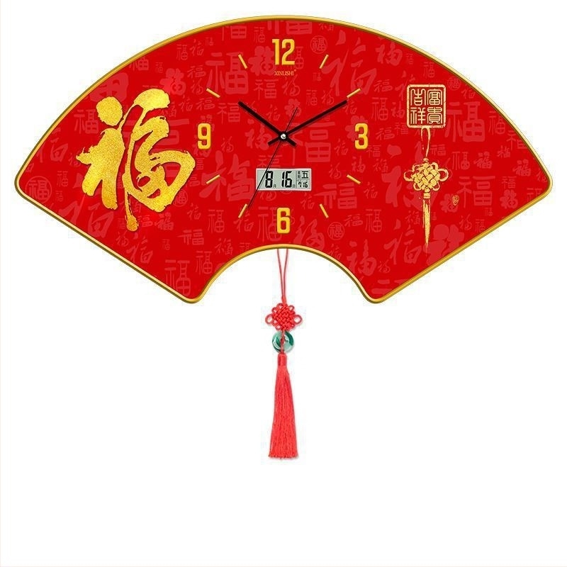 Zidni sat za dnevni boravak s prikazom temperature, oblik ventilatora, kvarcni mehanizam, drveni brojčanik