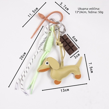 Blessed Jewelry PU kožni privjesak za torbu s pletenim užetom, dachshund motiv, moderan putni dodatak