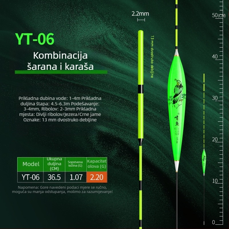 Nano pluta za karasa, visoka osjetljivost, debeli dizajn, vidljivo u oblačnim danima