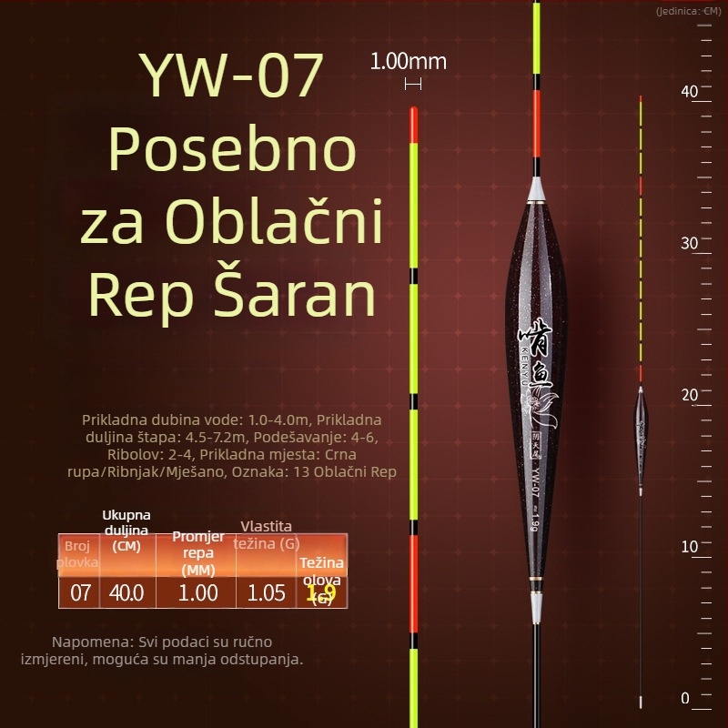Nano pluta za karasa, visoka osjetljivost, debeli dizajn, vidljivo u oblačnim danima