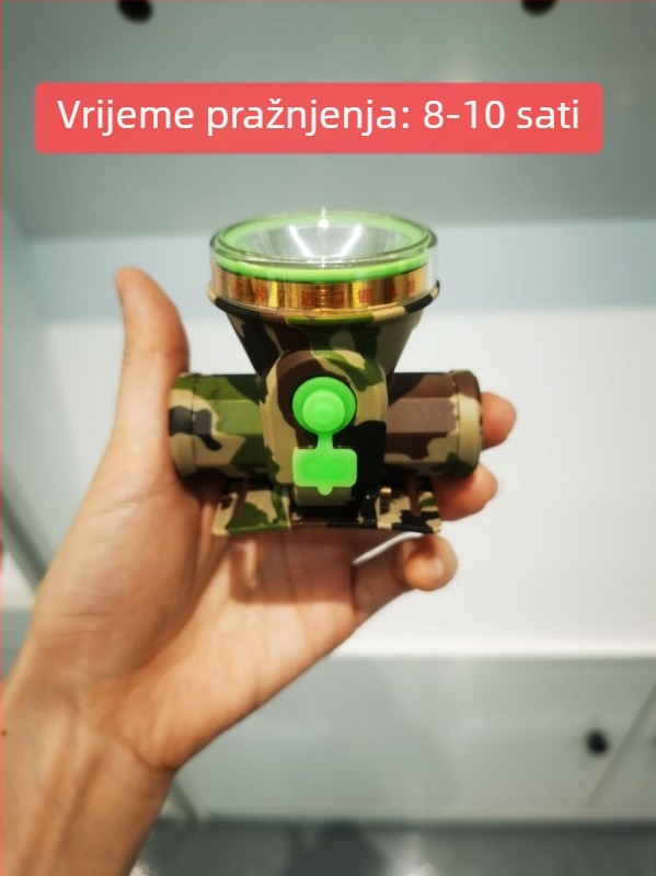 LED čelna lampa s trakom za glavu, punjiva, trajanje 8–9 sati, vodootporna (45 g)