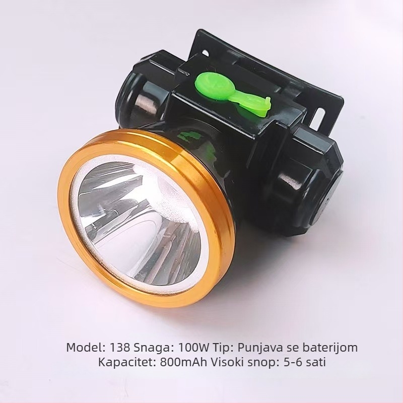 LED čelna lampa s trakom za glavu, punjiva, trajanje 8–9 sati, vodootporna (45 g)