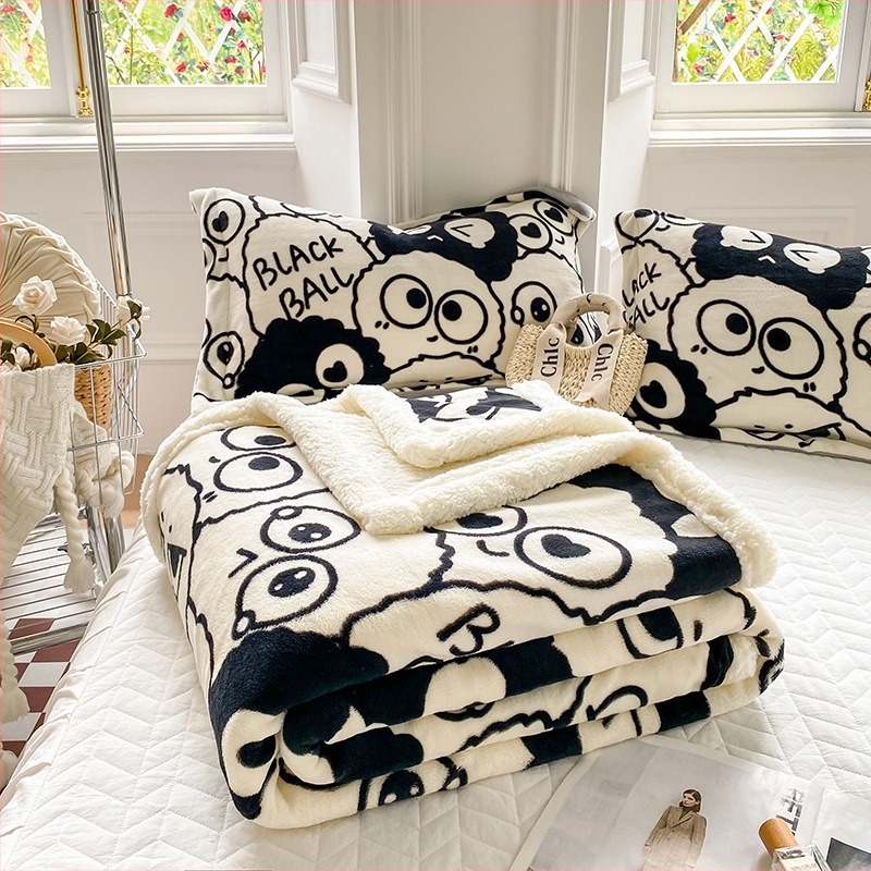 Deka od mliječne vune s velurovom, 300–500 g, uzorak crtani anime i cvijeće, pogodna za sve sezone