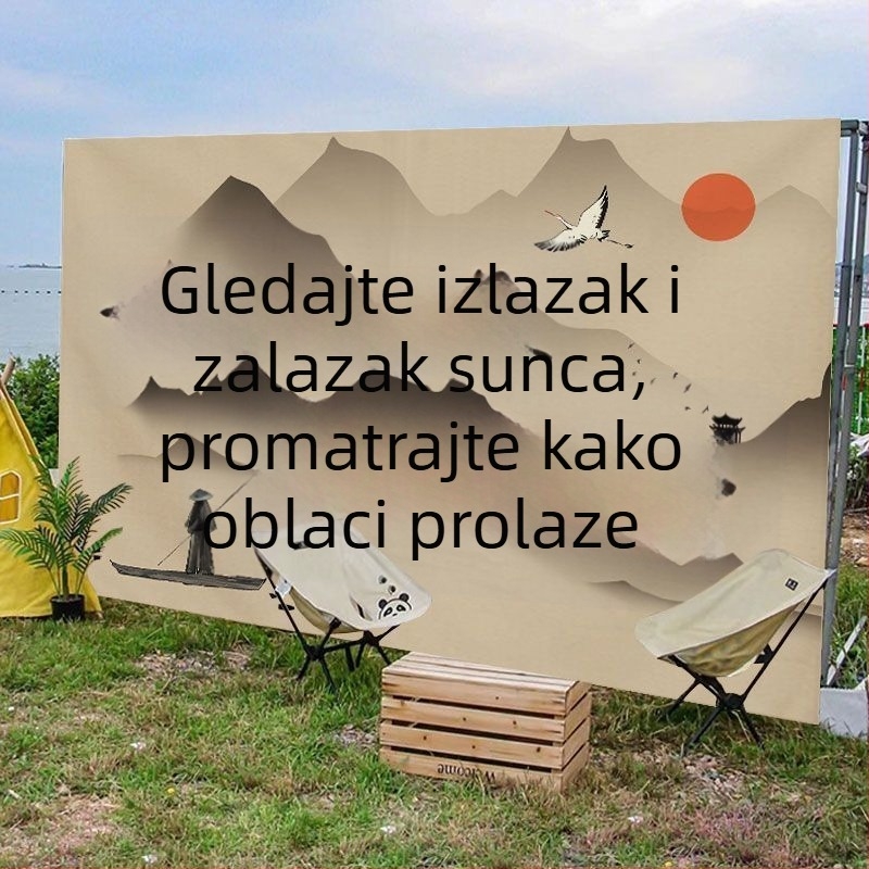 Vanjski kamping stil viseća tekstilna pozadina za fotografiranje, dekor za piknik i kamp s zastavom