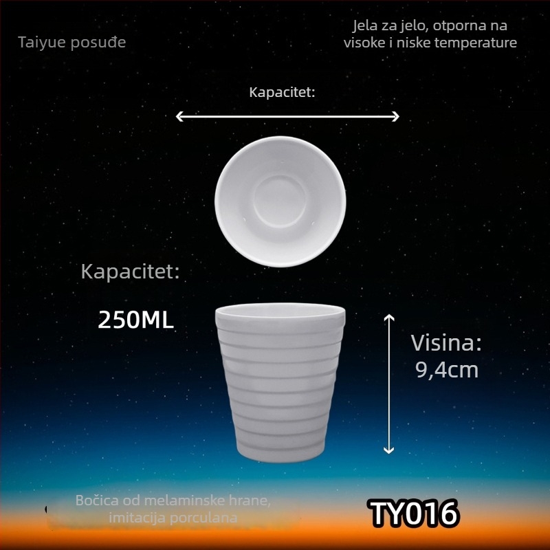 Šalica od melamina s dojmom porcelana, izolirana, cilindrična, jednostruka, prilagodljiva