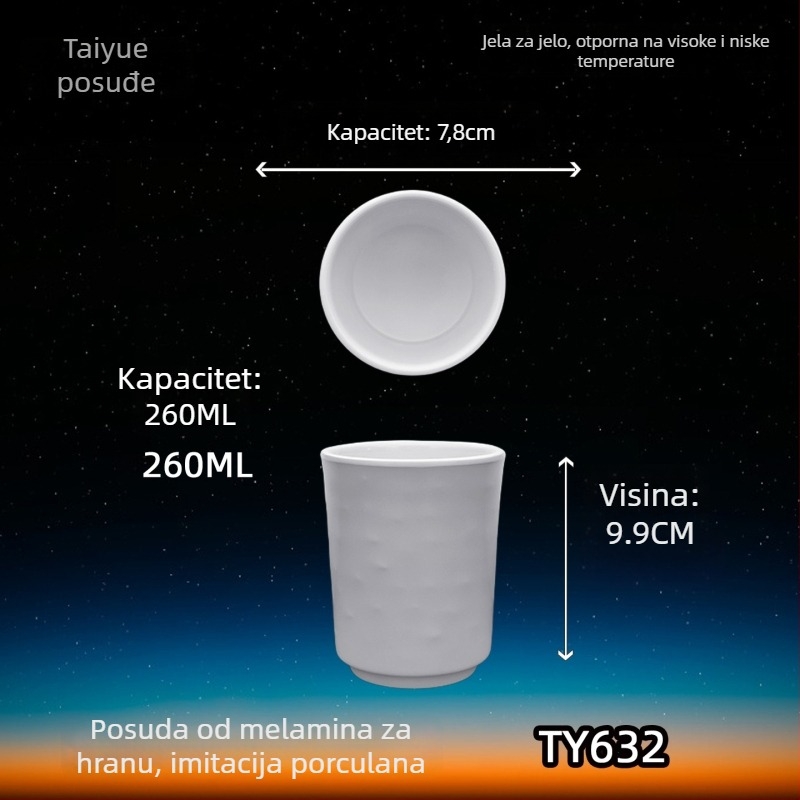 Šalica od melamina s dojmom porcelana, izolirana, cilindrična, jednostruka, prilagodljiva