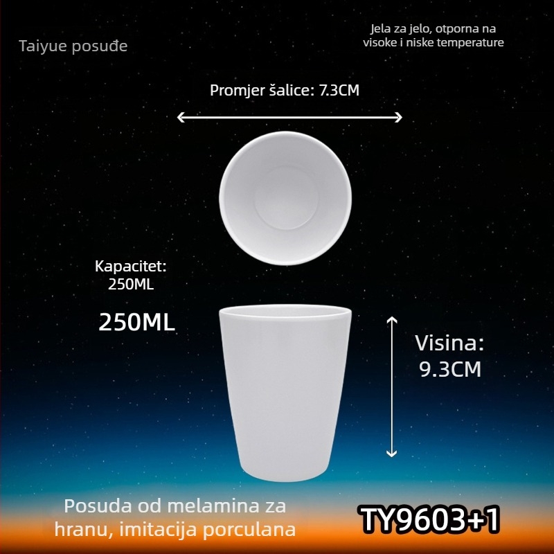 Šalica od melamina s dojmom porcelana, izolirana, cilindrična, jednostruka, prilagodljiva