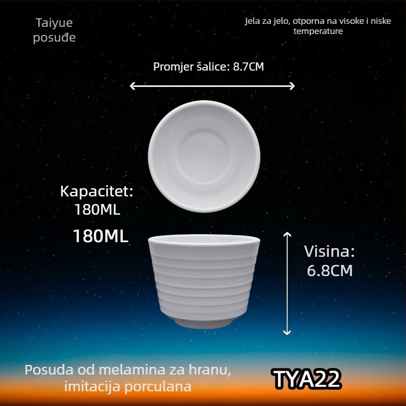 Šalica od melamina s dojmom porcelana, izolirana, cilindrična, jednostruka, prilagodljiva