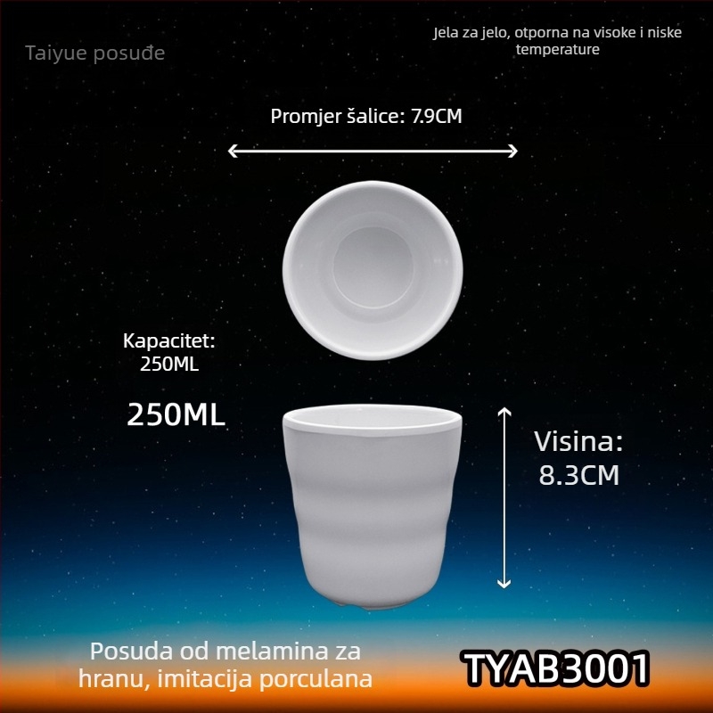 Šalica od melamina s dojmom porcelana, izolirana, cilindrična, jednostruka, prilagodljiva