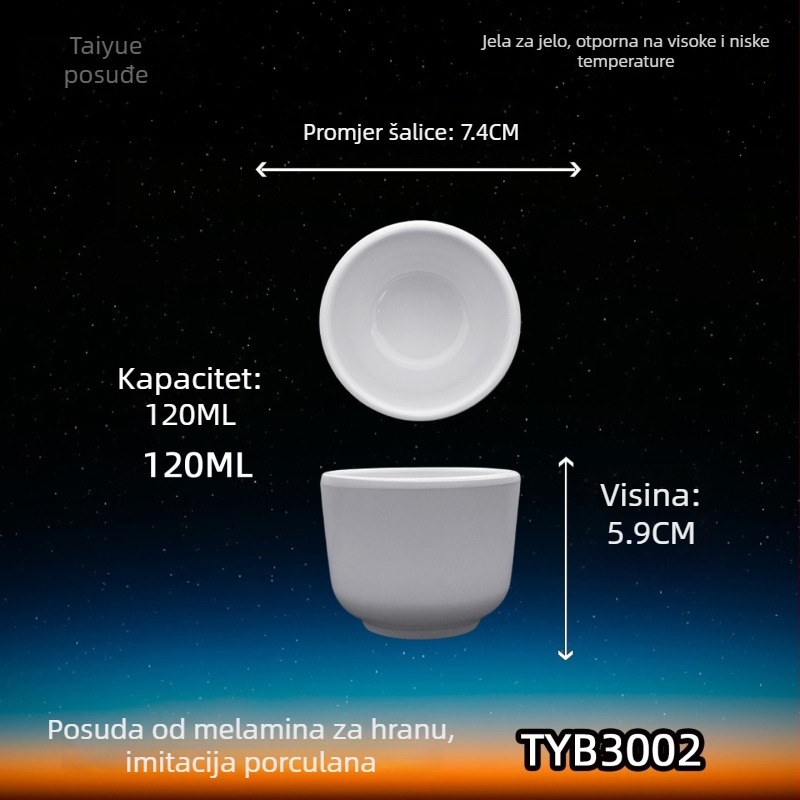 Šalica od melamina s dojmom porcelana, izolirana, cilindrična, jednostruka, prilagodljiva