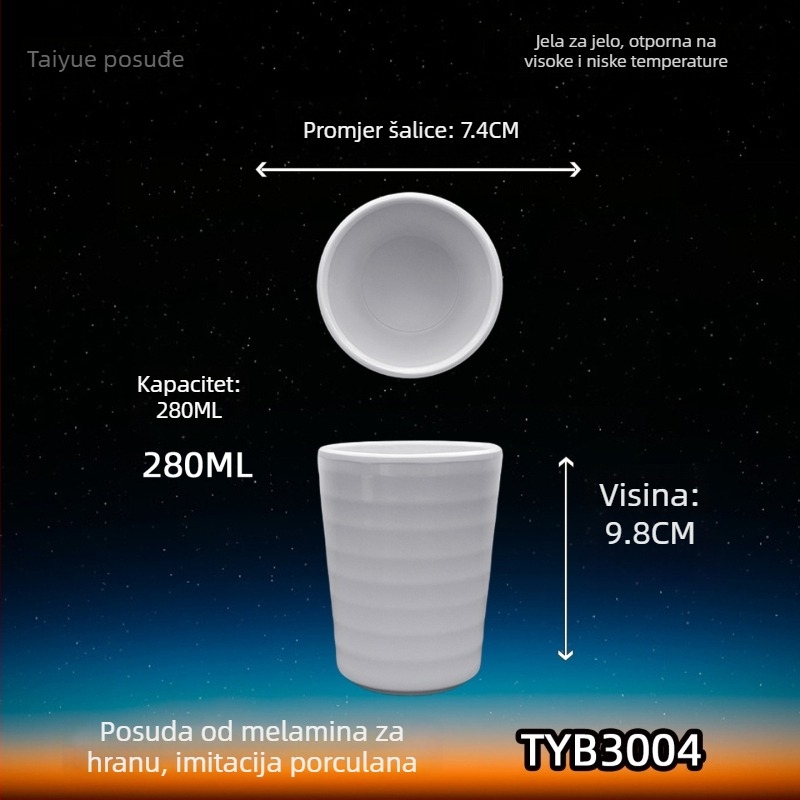 Šalica od melamina s dojmom porcelana, izolirana, cilindrična, jednostruka, prilagodljiva