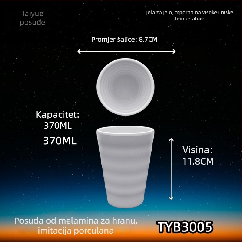 Šalica od melamina s dojmom porcelana, izolirana, cilindrična, jednostruka, prilagodljiva