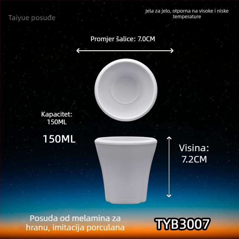 Šalica od melamina s dojmom porcelana, izolirana, cilindrična, jednostruka, prilagodljiva