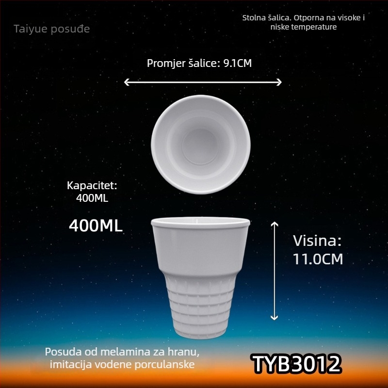 Šalica od melamina s dojmom porcelana, izolirana, cilindrična, jednostruka, prilagodljiva