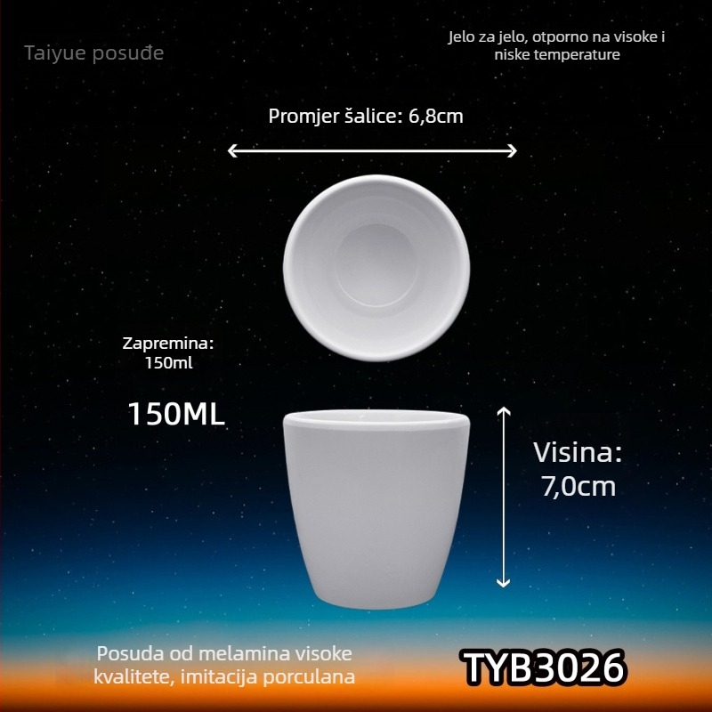Šalica od melamina s dojmom porcelana, izolirana, cilindrična, jednostruka, prilagodljiva