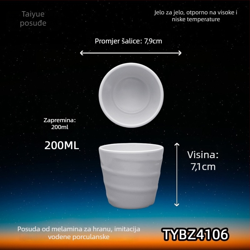 Šalica od melamina s dojmom porcelana, izolirana, cilindrična, jednostruka, prilagodljiva