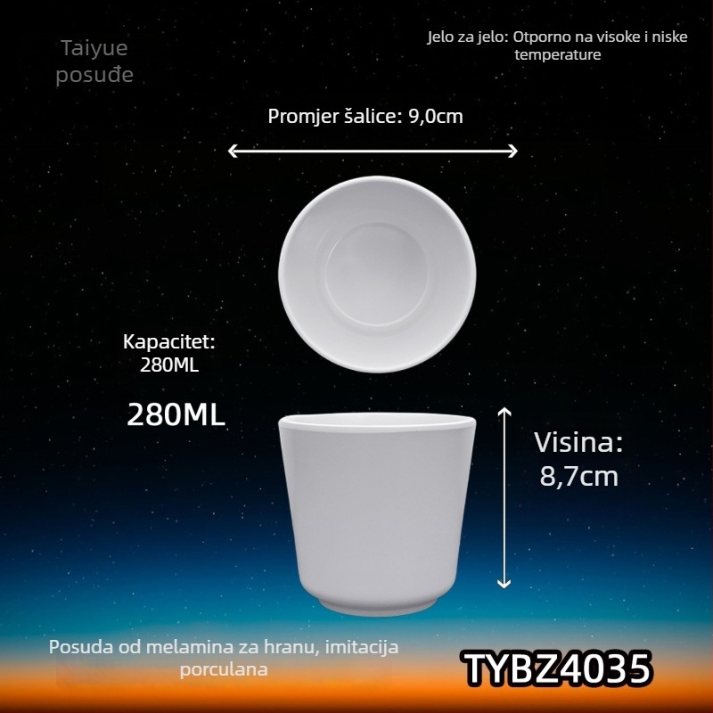 Šalica od melamina s dojmom porcelana, izolirana, cilindrična, jednostruka, prilagodljiva