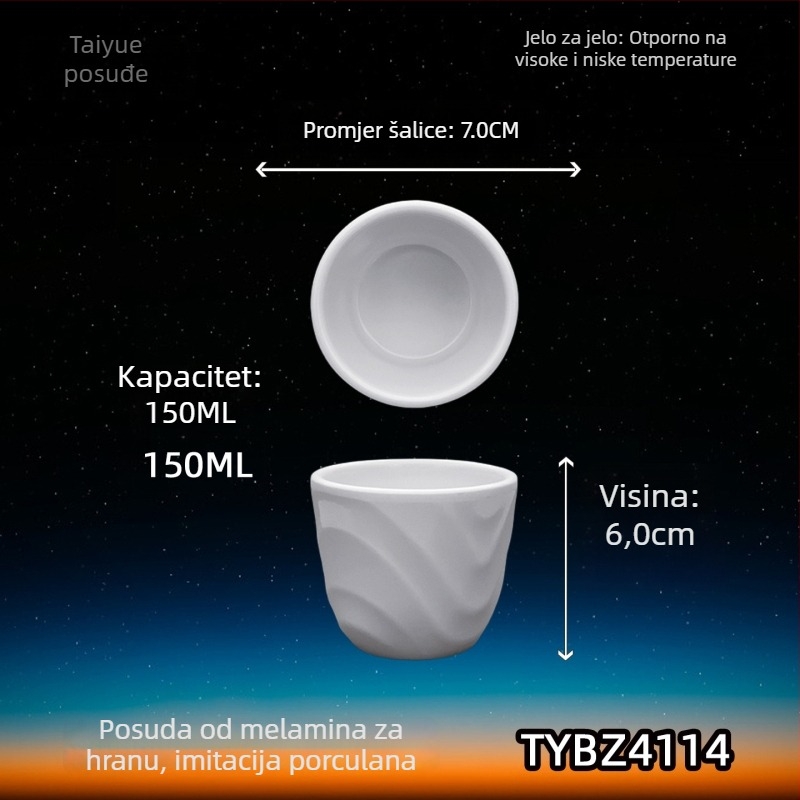 Šalica od melamina s dojmom porcelana, izolirana, cilindrična, jednostruka, prilagodljiva