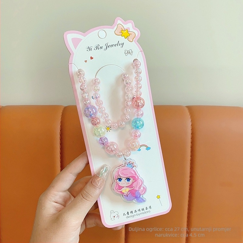 Nakit Princess serija, dječji crtani stil, lanac s kuglicama, privjesak uključen