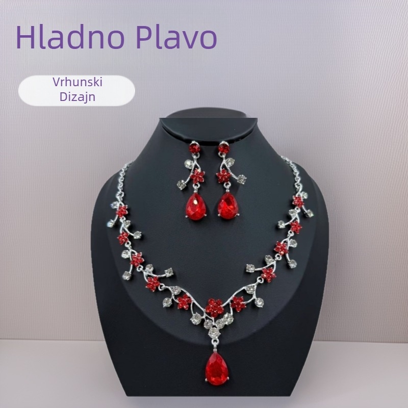 Plavi ogrlica s kapljicom vode, dvorski stil – elegantan skup nakita za mladenku