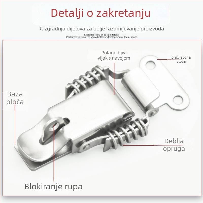 Brava za kutiju alata s dvostrukom oprugom, tip gumba, nehrđajući čelik 304, teška konstrukcija