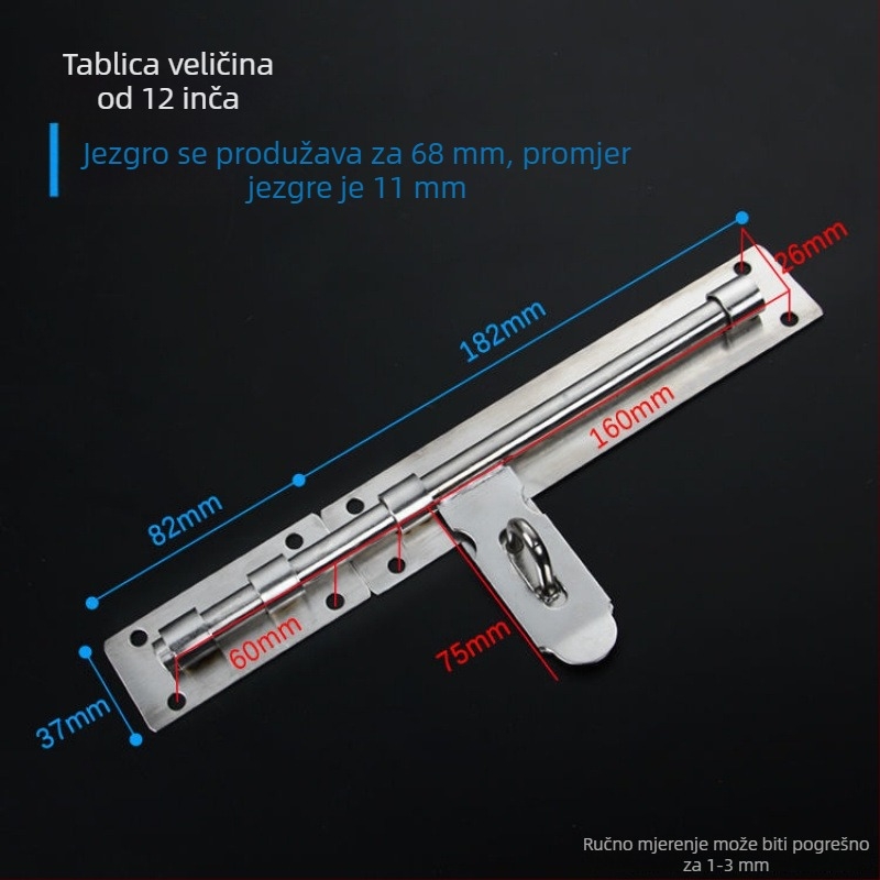 Teška zasuna za vrata; nehrđajući čelik, brušeni završetak; model 003; moderni minimalistički stil.