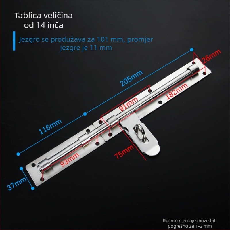 Teška zasuna za vrata; nehrđajući čelik, brušeni završetak; model 003; moderni minimalistički stil.