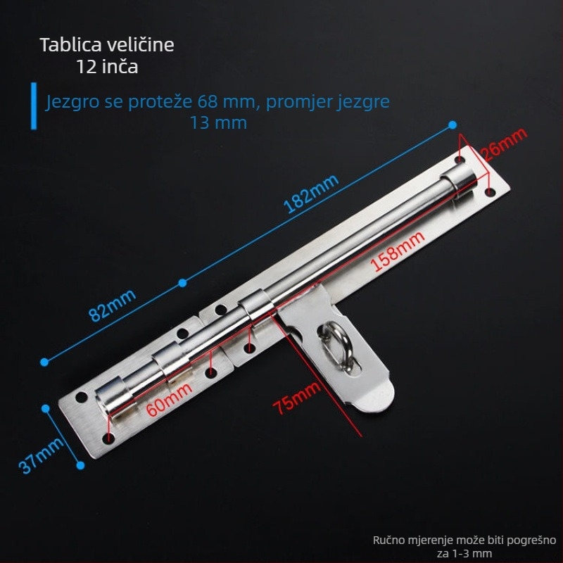 Teška zasuna za vrata; nehrđajući čelik, brušeni završetak; model 003; moderni minimalistički stil.
