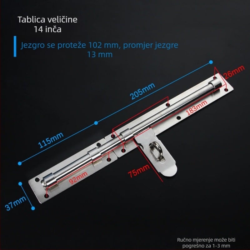 Teška zasuna za vrata; nehrđajući čelik, brušeni završetak; model 003; moderni minimalistički stil.
