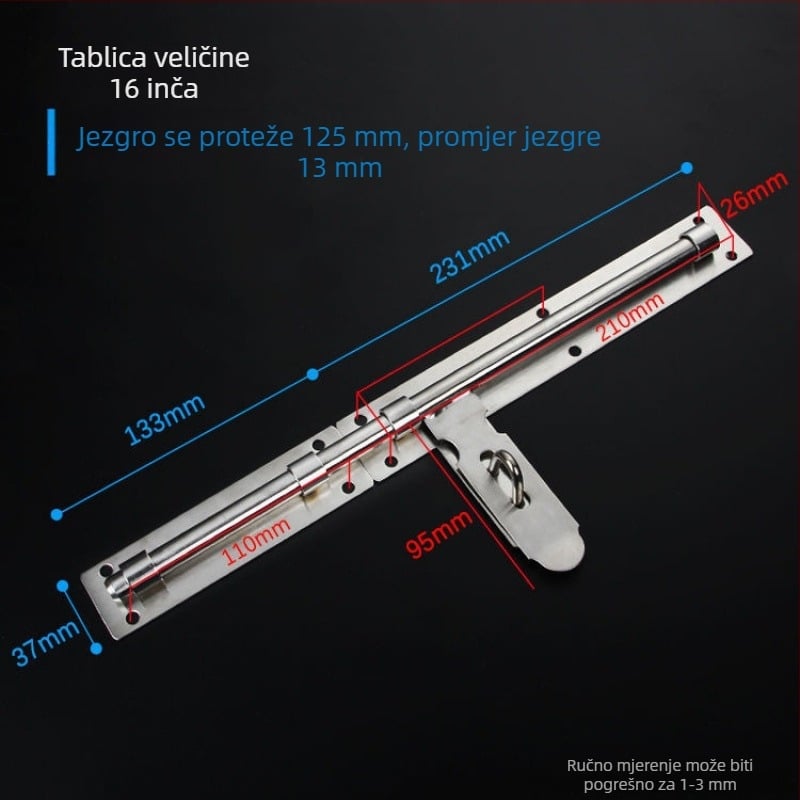 Teška zasuna za vrata; nehrđajući čelik, brušeni završetak; model 003; moderni minimalistički stil.