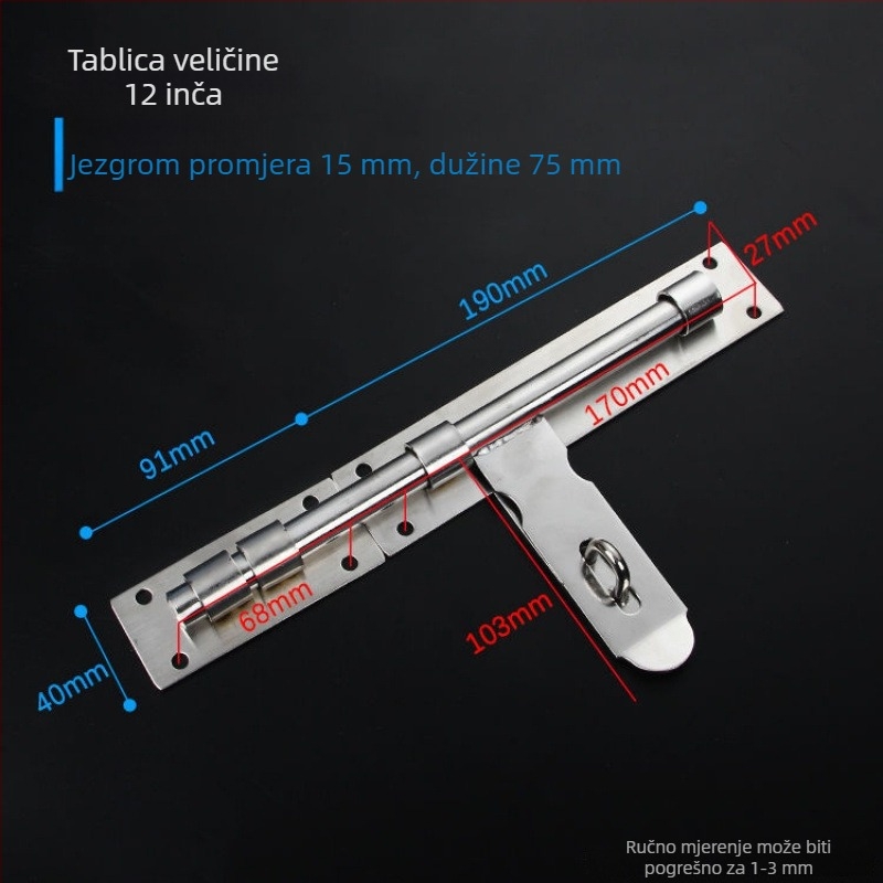 Teška zasuna za vrata; nehrđajući čelik, brušeni završetak; model 003; moderni minimalistički stil.
