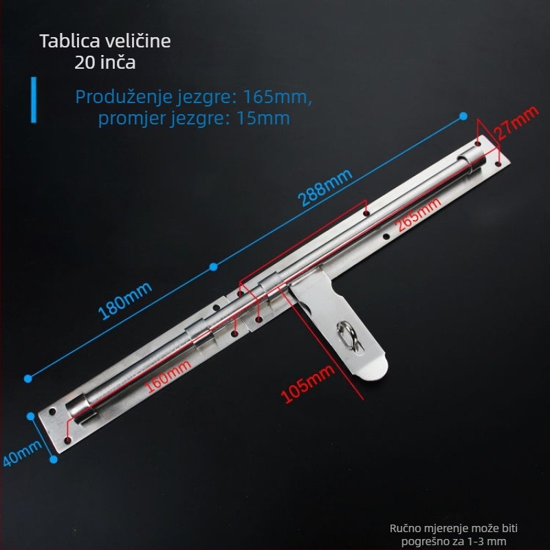 Teška zasuna za vrata; nehrđajući čelik, brušeni završetak; model 003; moderni minimalistički stil.