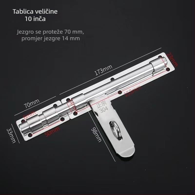 Teška zasuna za vrata; nehrđajući čelik, brušeni završetak; model 003; moderni minimalistički stil.