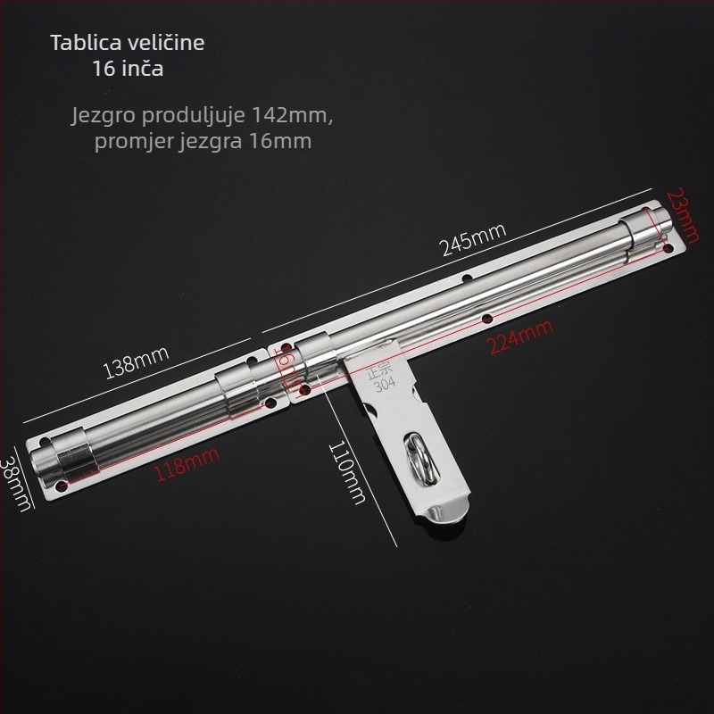 Teška zasuna za vrata; nehrđajući čelik, brušeni završetak; model 003; moderni minimalistički stil.